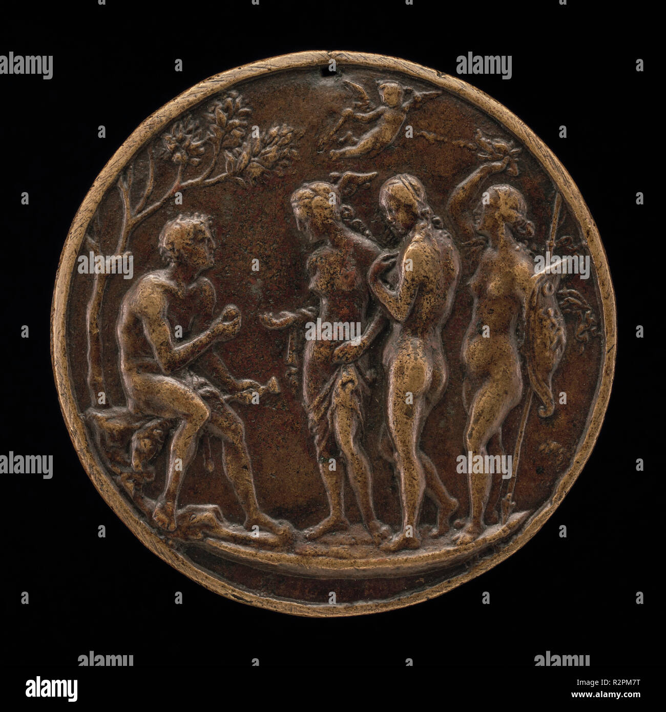 Sentenza di Parigi. Data: seconda metà del XV secolo. Dimensioni: complessiva (diametro): 5,6 cm (2 3/16 in.) Peso lordo: 48 gr. Medium: bronzo dorato. Museo: National Gallery of Art di Washington DC. Autore: Master IO. F. F. Foto Stock