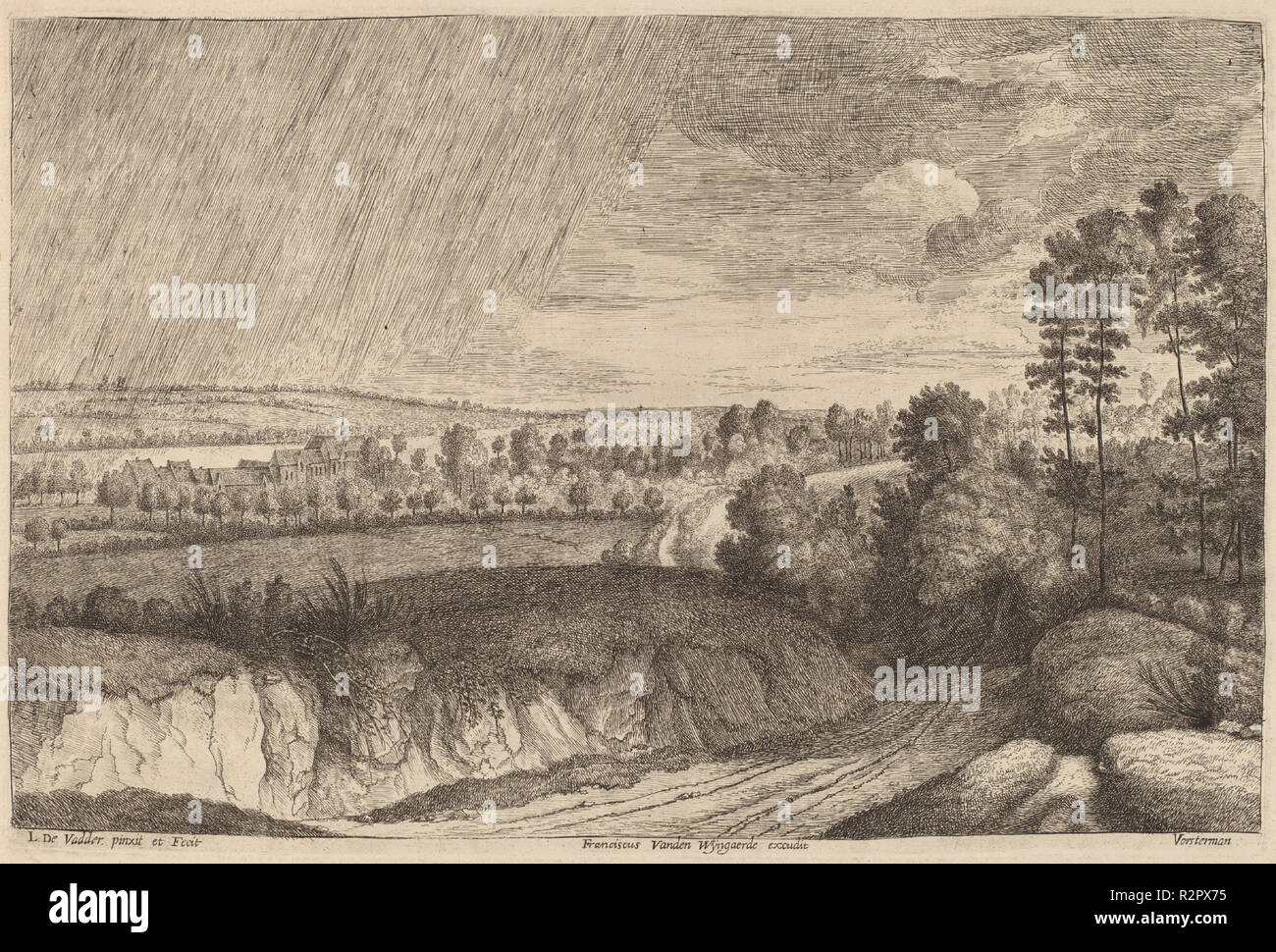 Paesaggio di pioggia. Medio: l'attacco. Museo: National Gallery of Art di Washington DC. Autore: Lodewijk De Vadder. Foto Stock