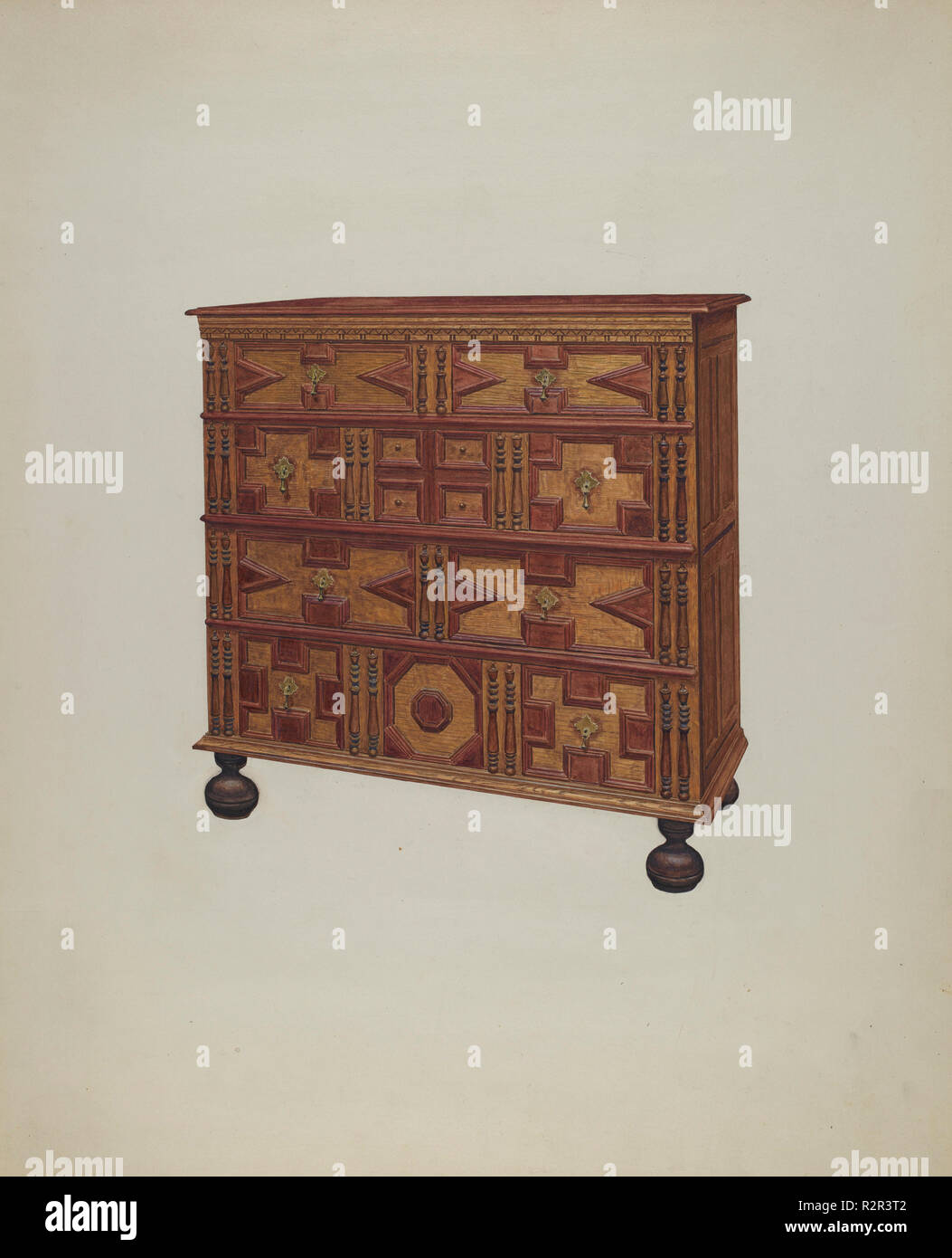 Cassettiera. Data: c. 1938. Dimensioni: complessivo: 54,5 x 45,2 cm (21 7/16 x 17 13/16 in.) originale IAD Oggetto: 28 1/3" x 21" x 32 1/2'. Medium: acquerello, matita colorata, penna e inchiostro e grafite su cartone. Museo: National Gallery of Art di Washington DC. Autore: Francesco Borelli. Foto Stock
