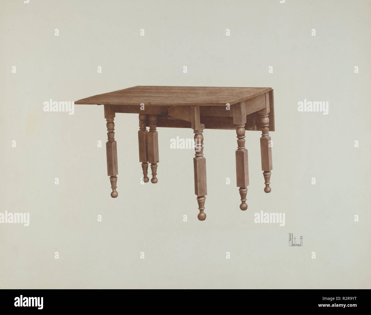 Tabella Gateleg. Data: c. 1942. Dimensioni: complessivo: 35,5 x 45,5 cm (14 x 17 15/16 in.) originale IAD Oggetto: 29'alta; 44'a lungo; 45'wide. Medium: acquerello, matita colorata, e grafite su cartone. Museo: National Gallery of Art di Washington DC. Autore: Peter C. Ustinoff. Foto Stock