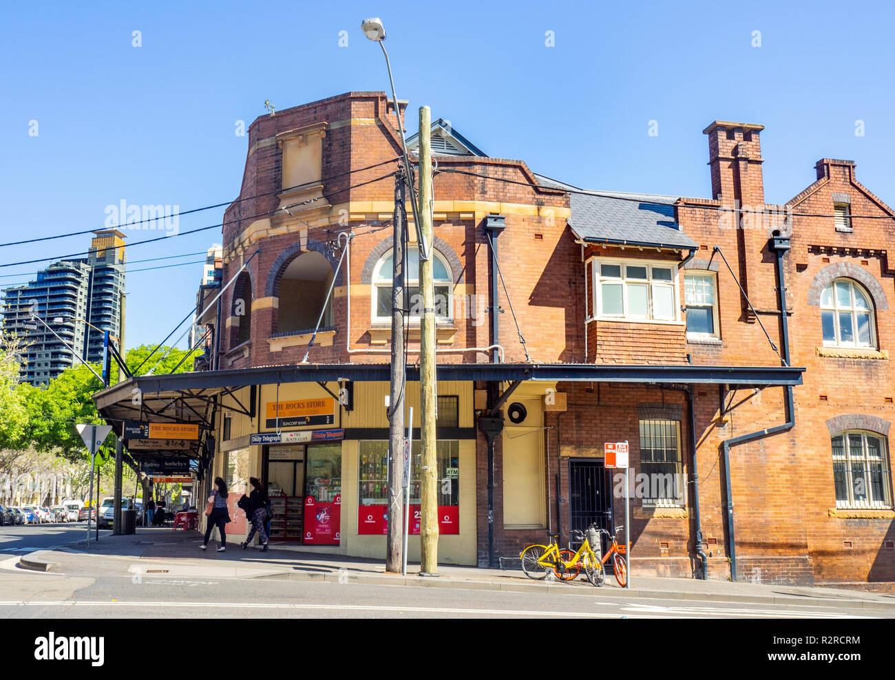 In mattoni rossi negozio ad angolo nel punto mugnai Sydney NSW Australia. Foto Stock