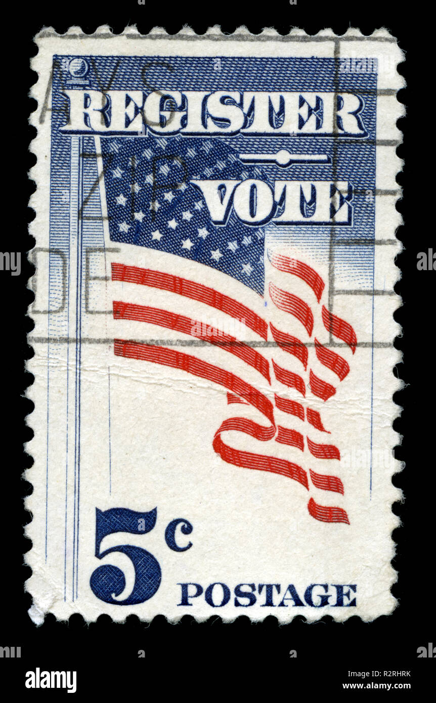 Con timbro postale timbro da Stati Uniti d'America (USA) nel registro e di votazione, serie tricolore emesso nel 1964 Foto Stock