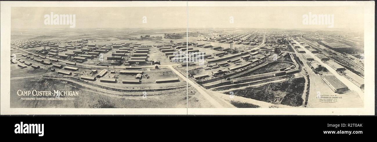 Una fotografia aerea di Fort Custer prese attraverso il kite in 1910. Sette anni più tardi, 100.000 Michigan servicemembers passerebbe attraverso qui per combattere nella prima guerra mondiale. Foto Stock