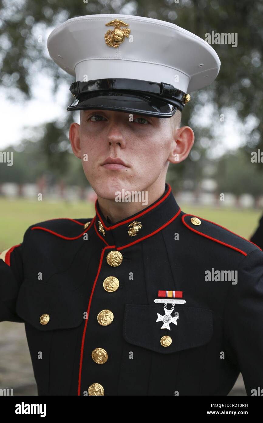 Pfc. Michael Casey, onore graduate per plotone 1080, Società alfa, 1stf reclutamento di formazione battaglione, laureato boot camp nov. 9, 2018. Casey è da Jasper, Ga. Foto Stock