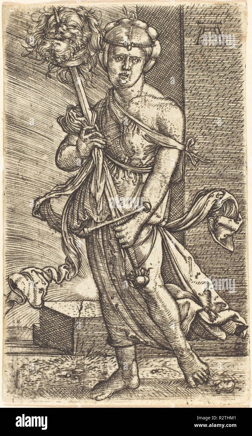 Giuditta con la testa di Oloferne. Data: c. 1520/1530. Medium: incisione. Museo: National Gallery of Art di Washington DC. Autore: Albrecht Altdorfer. Foto Stock