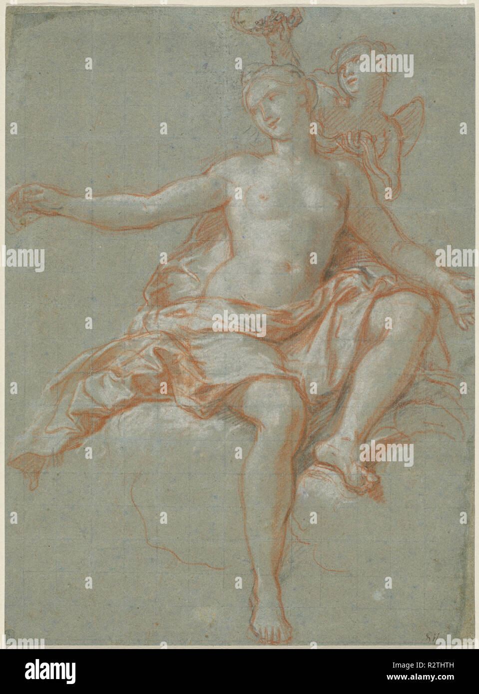 Cupido rubare Venere corona floreale. Data: 1705/1708. Dimensioni: complessivo: 32,9 x 24,1 cm (12 15/16 x 9 1/2 in.). Medium: arancio-rosso, bianco e nero chalk, squadrati per trasferire in gesso nero su blu di cui carta; stabilite. Museo: National Gallery of Art di Washington DC. Autore: Antoine Coypel. Foto Stock