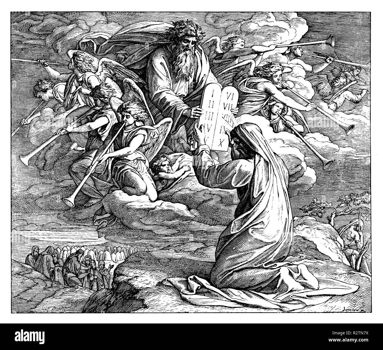 Mosè riceve il santo comandamento di Dio, Julius Schnorr von Carolsfeld Foto Stock