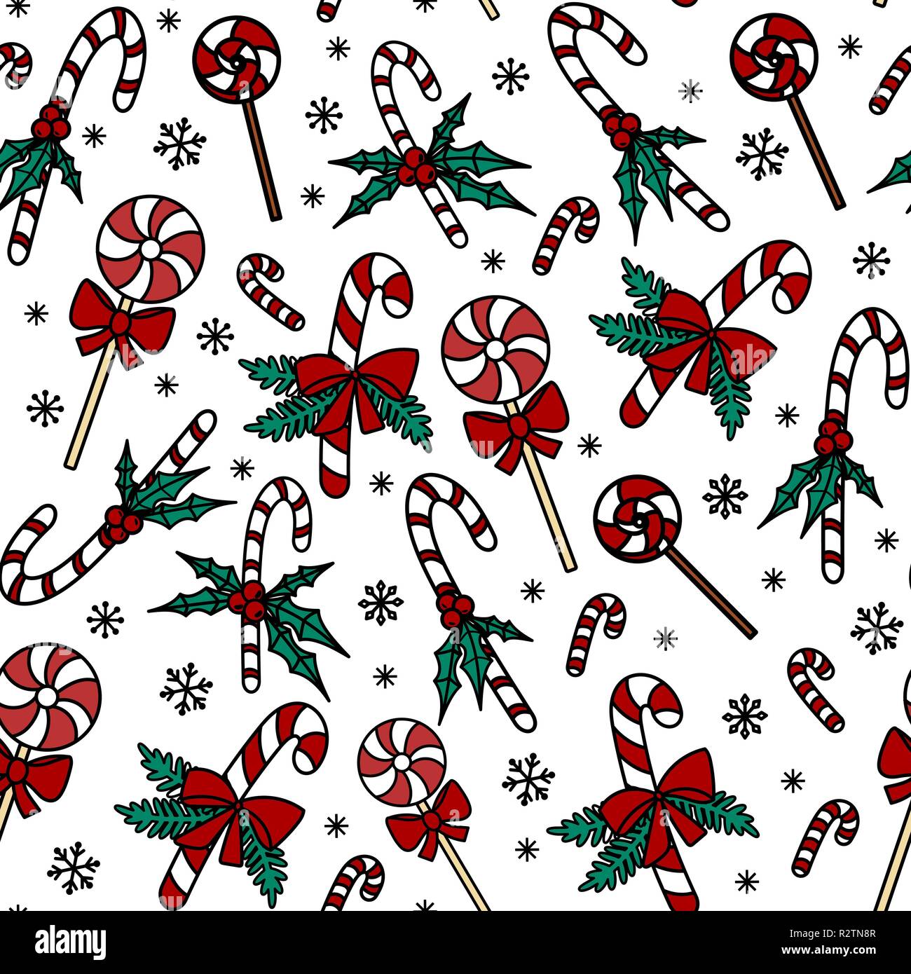 Natale pattern senza soluzione di continuità con la caramella canne e lollipop. Disegnata a mano in stile scarabocchio. Illustrazione Vettoriale. Isolato su sfondo bianco. Perfetto per avvolgere carta, carta da parati, stampa di tessuto Illustrazione Vettoriale Natale pattern senza soluzione di continuità con la caramella canne e lollipop. Disegnata a mano in stile scarabocchio. Illustrazione Vettoriale. Isolato su sfondo bianco. Perfetto per avvolgere carta, carta da parati, stampa di tessuto Illustrazione Vettoriale