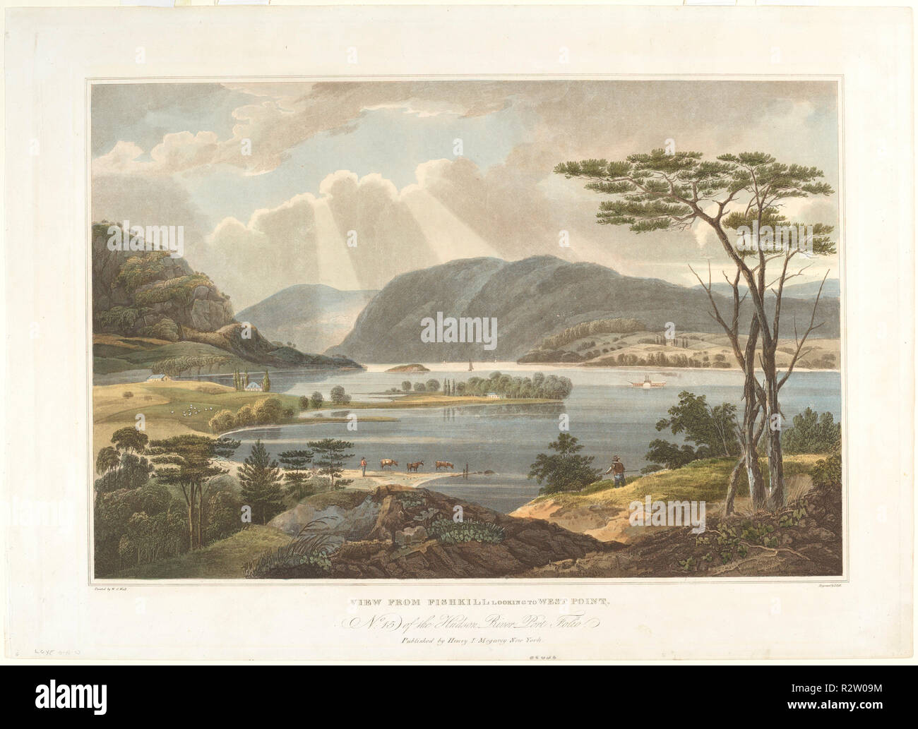 Vista da Fishkill cercando di West Point. Data: 1825. Dimensioni: Immagine: 35.72 53.66 × cm (14 1/16 × 21 1/8 in.), Piastra: 44.77 × 62.23 cm (17 5/8 × 24 1/2 in.) foglio: 47,31 × 65.72 cm (18 5/8 × 25 7/8 in.). Medium: colorate a mano incisione e acquatinta su carta intessuta. Museo: National Gallery of Art di Washington DC. Autore: John Hill dopo William Guy parete. Dopo William Guy parete. Foto Stock