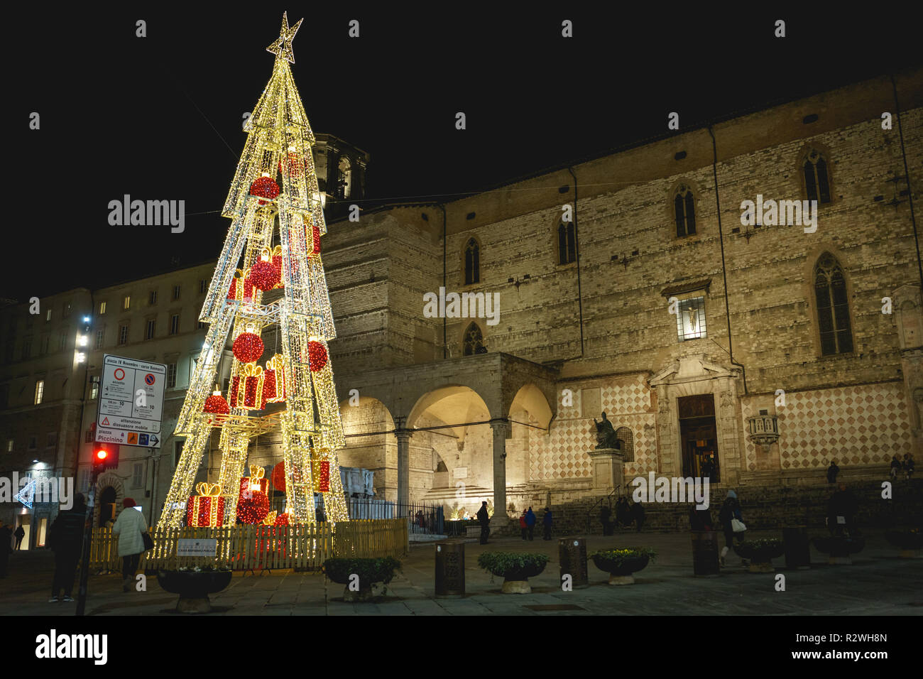 Perugia, Italia - Gennaio 2018. Cattedrale di San Lorenzo durante il periodo natalizio. Foto Stock