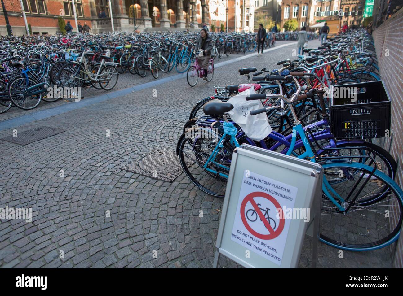 Il parcheggio per le bici all Università di Groningen Foto Stock