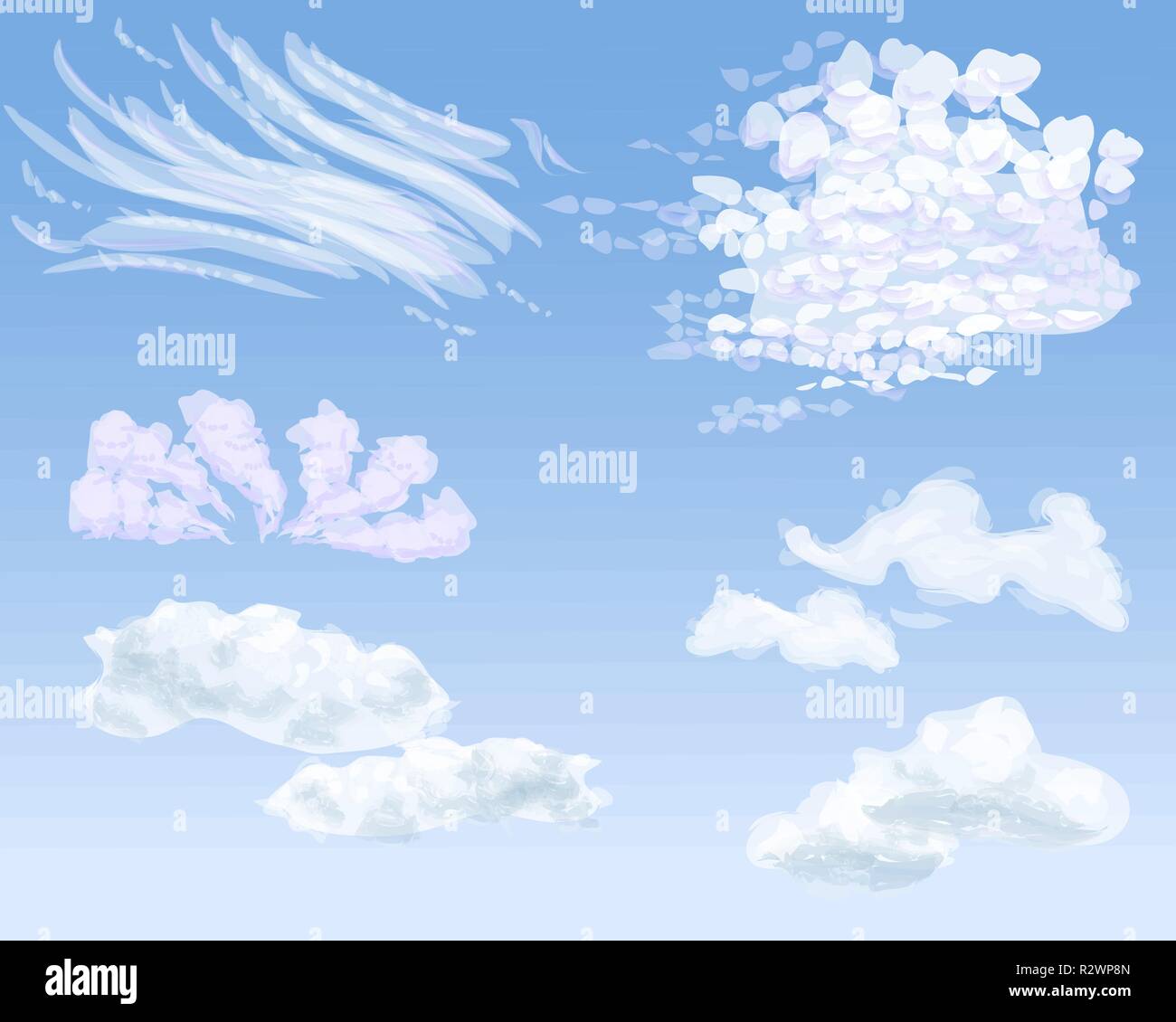 Set Di Diversi Tipi Di Nuvole Sul Cielo Di Giorno Illustrazione Vettoriale Immagine E Vettoriale Alamy