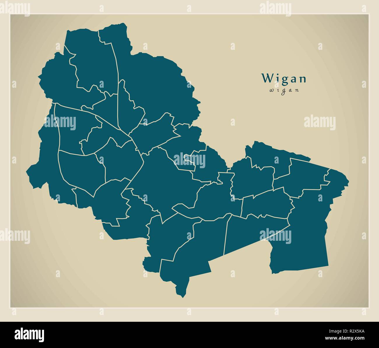 Città moderna mappa - Wigan città di Inghilterra con reparti di degenza REGNO UNITO Illustrazione Vettoriale