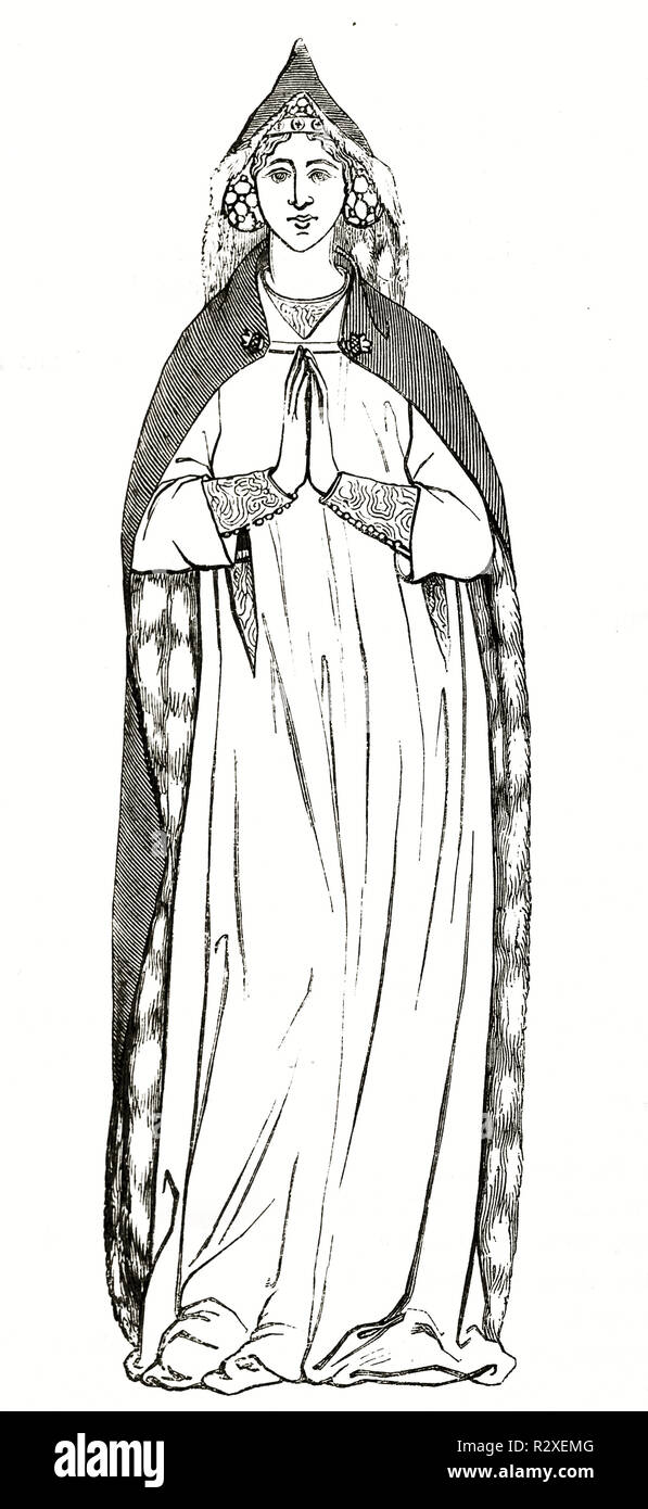 Riproduzione di un tredicesimo secolo donna immagine. Da autore non identificato, publ. su Magasin pittoresco, Parigi, 1846 Foto Stock