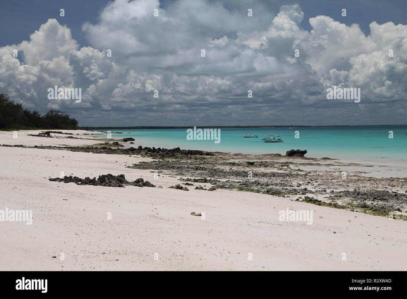 La spiaggia e il mare da Vamizi Island, parte dell'Arcipelago Quirimbas, vicino Mozambico Foto Stock