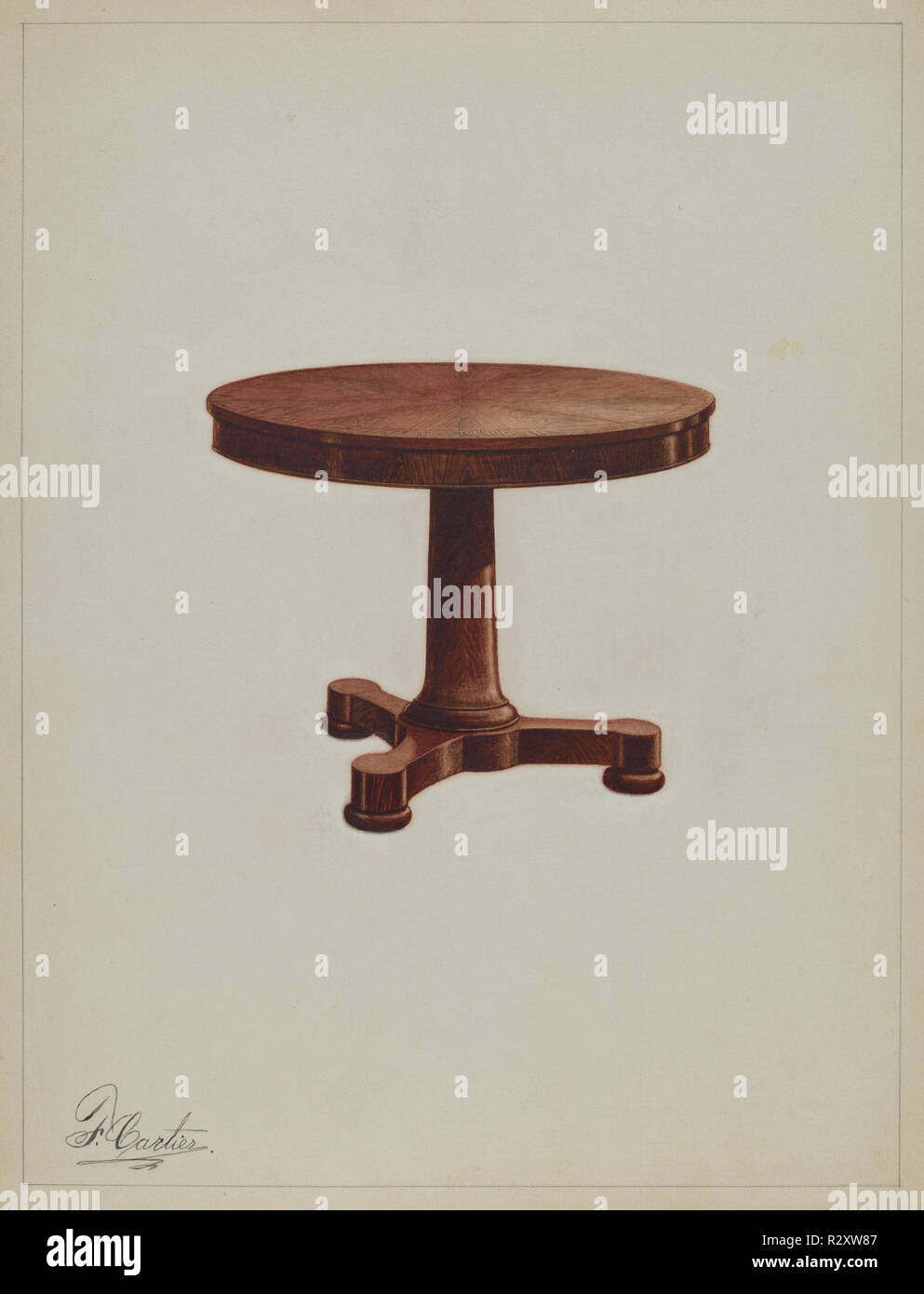 Inclinare il tavolo. Data: c. 1937. Dimensioni: complessivo: 28,8 x 22,3 cm (11 5/16 x 8 3/4 in.) originale IAD Oggetto: 28 1/2"alta; 36 1/8'diameter; 31'deep (questo meas. Un po' di chiarezza sul d.s.). Medium: acquerello, matita colorata, e grafite su cartone. Museo: National Gallery of Art di Washington DC. Autore: Ferdinando Cartier. Foto Stock