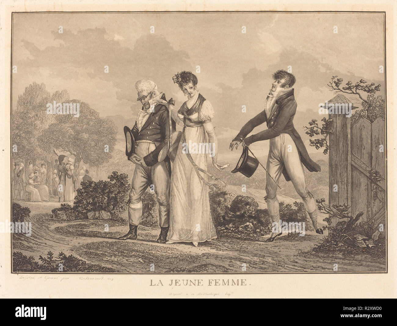 La Jeune Femme. Data: 1807. Medium: la puntasecca e l'attacco. Museo: National Gallery of Art di Washington DC. Autore: Philibert-Louis Debucourt. Foto Stock