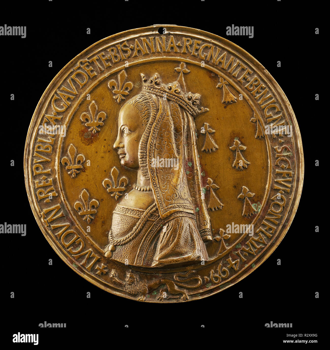 Anna di Bretagna, 1477-1514, moglie di Luigi XII 1498 [indietro]. Data: 1499/1500. Dimensioni: complessiva (diametro): 11,45 cm (4 1/2 in.) Peso lordo: 456.9 g (1.001 lb.) asse: 12:00. Medium: bronzo. Museo: National Gallery of Art di Washington DC. Autore: Nicolas Leclerc e Jean de Saint-Priest. Foto Stock