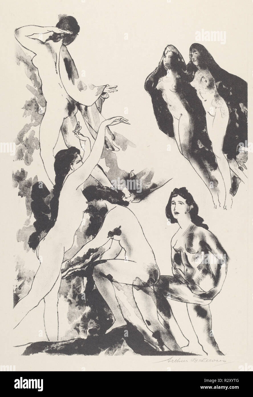 Libera di nuvole. Data: 1919-1920. Dimensioni: immagine (irregolare): 39,37 × 26.99 cm (15 1/2 × 10 5/8 in.) foglio: 55,88 x 37.94 cm (22 x 14 15/16 in.). Medium: litografia con lithotint in nero su carta intessuta. Museo: National Gallery of Art di Washington DC. Autore: Arthur B. Davies. Foto Stock