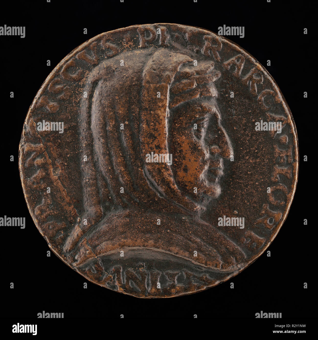 Francesco Petrarca di Arezzo, 1304-1374, poeta [complementare]. Data: c. 1500. Dimensioni: complessiva (diametro): 5,5 cm (2 3/16 in.). Medio Bronzo://Late cast. Museo: National Gallery of Art di Washington DC. Autore: fiorentino del XV secolo. Foto Stock