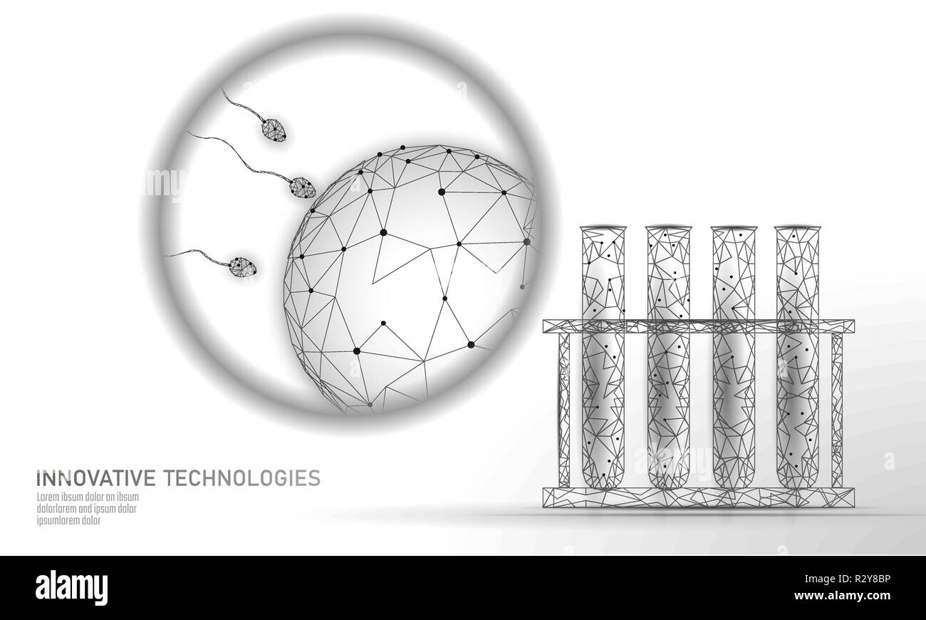 Fecondazione In Vitro In provetta low poly. Riproduttiva della tecnologia moderna medicina health care gravidanza sana concezione di business. Sperma di poligonale Medical Center di nascita IVF concetto moderno Illustrazione Vettoriale