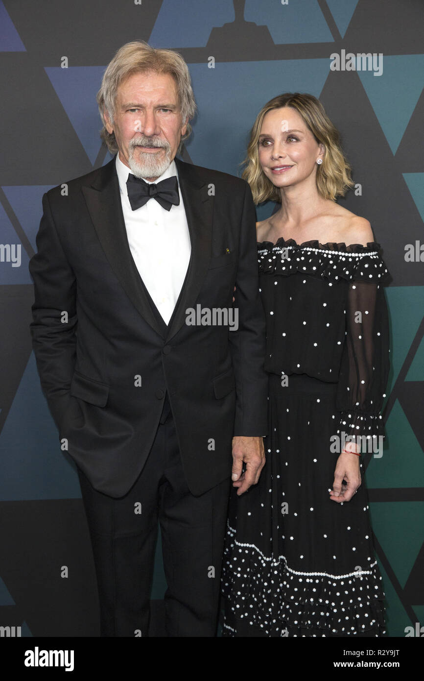 Harrison Ford e Calista Flockhart frequentare l'Accademia 2018 Governatori annuale Premi di Ray Dolby sala da ballo a Hollywood & Highland Center a Hollywood, CA, domenica 18 novembre, 2018. Foto Stock