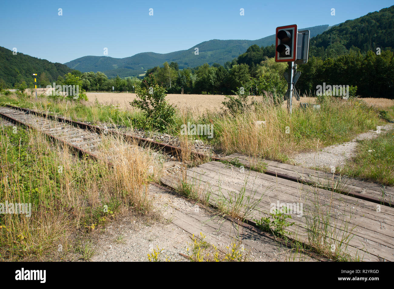 Eingestellte Eisenbahnstrecke am Gerichtsberg Foto Stock