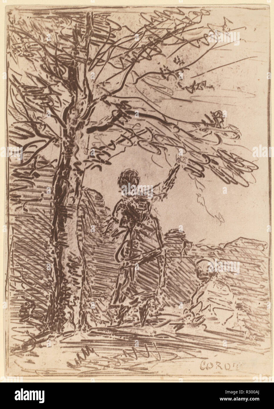 Giovane donna e la morte (la jeune fille et la mort). Data: 1854. Medium: cliche-verre (salate stampa carta). Museo: National Gallery of Art di Washington DC. Autore:, Corot Jean-Baptiste-Camille. Foto Stock