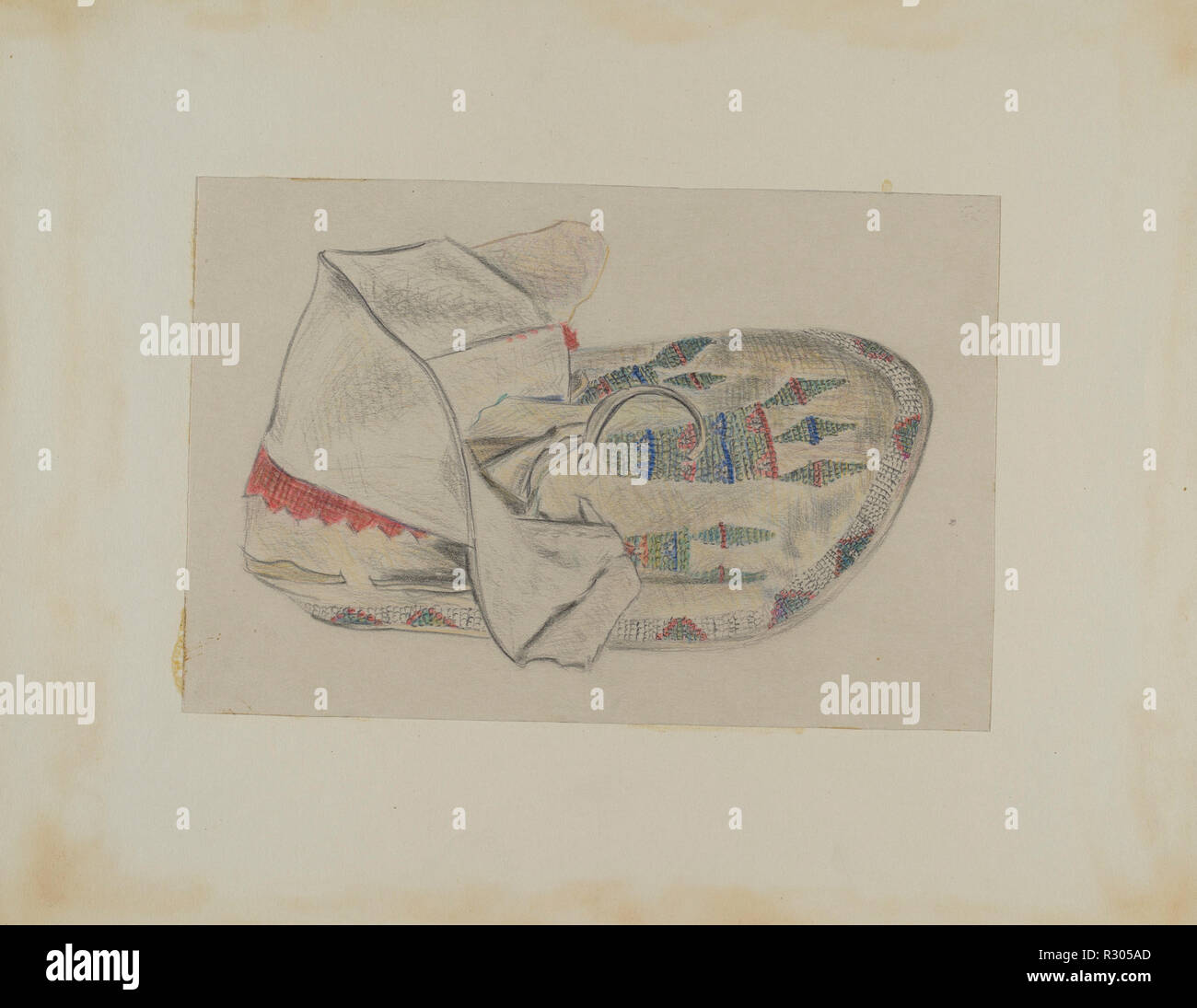 Bordato mocassino. Data: 1935/1942. Dimensioni: complessivo: 12,7 x 19,1 cm (5 x 7 1/2 in.). Medium: grafite e matite colorate su carta. Museo: National Gallery of Art di Washington DC. Autore: Melita Hofmann. Foto Stock