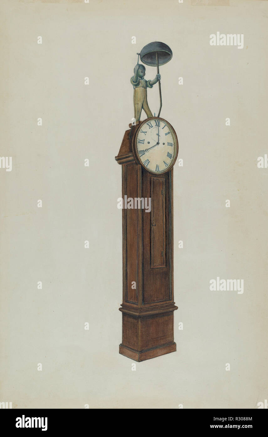 Orologio di piantagione. Data: c. 1937. Dimensioni: complessivo: 40,4 x 26,9 cm (15 7/8 x 10 9/16 in.) originale IAD oggetto: 9'6'alta; 19'ampia; Fig. 2'2'. Comporre diametro: 25 1/2'. Medium: acquerello, matita colorata, tempera e grafite su carta. Museo: National Gallery of Art di Washington DC. Autore: al Curry. Foto Stock