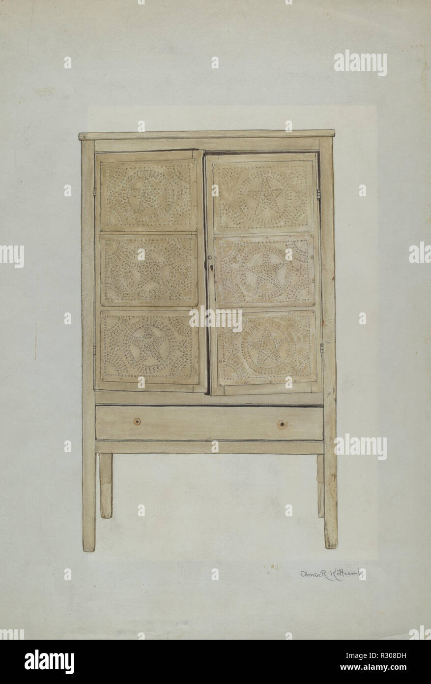 Armadio. Data: 1935/1942. Dimensioni: complessivo: 46,2 x 31,6 cm (18 3/16 x 12 7/16 in.) originale IAD Oggetto: nessuna data.. Medium: acquerello e grafite su carta. Museo: National Gallery of Art di Washington DC. Autore: Elmer R. Kottcamp. Foto Stock