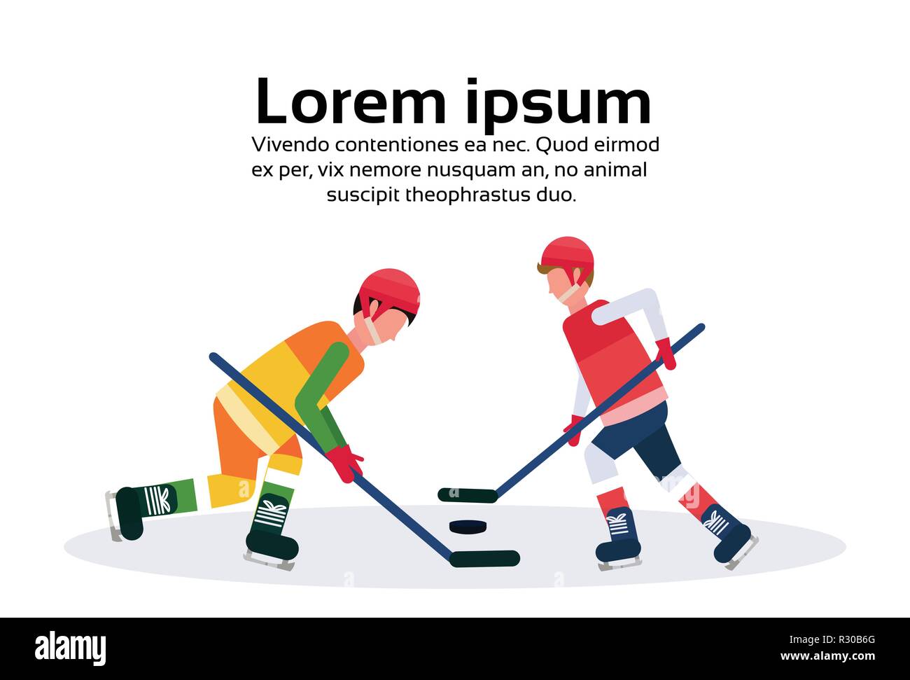 Professional giocatori di hockey su ghiaccio stecco di presa sul ghiaccio con pack campionato il concetto di concorrenza maschio personaggio dei cartoni animati a lunghezza piena isolati piatta copia orizzontale dello spazio Illustrazione Vettoriale