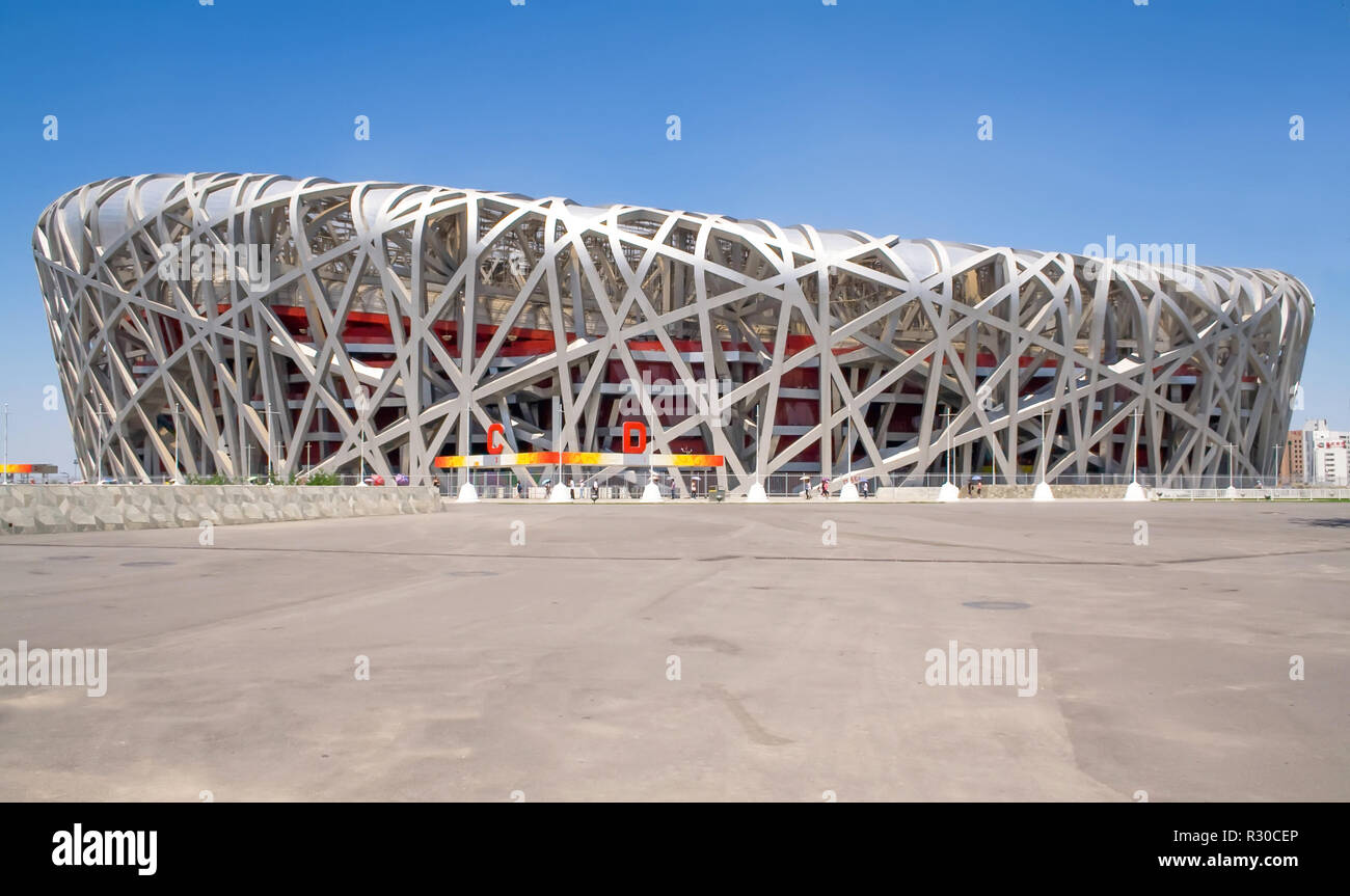 Pechino, Cina - 24 Luglio 2010: China National Olympic Stadium Conosciuto anche come il nido. Lo stadio è stato stabilito per il 2008 Olimpiadi di estate Foto Stock