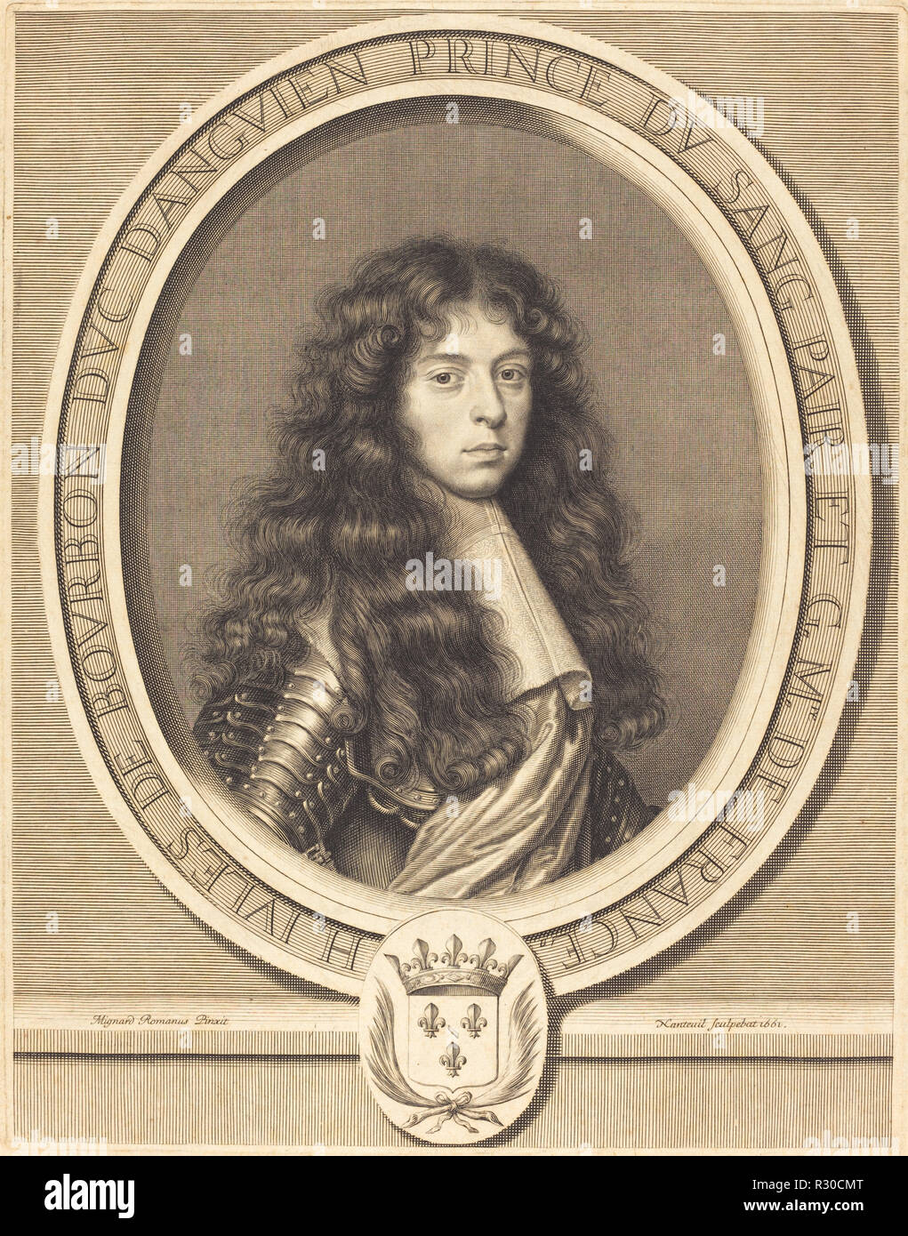 Jules, Duc d Enghien. Data: 1661. Medium: incisione. Museo: National Gallery of Art di Washington DC. Autore: Robert Nanteuil dopo Pierre Mignard I. Foto Stock