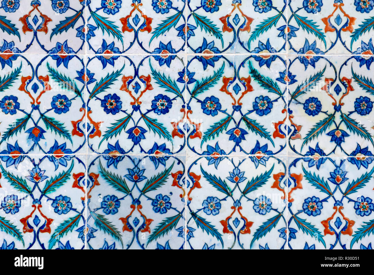 Turco astratta Sfondo piastrelle con i colori blu e bianchi. Foto Stock