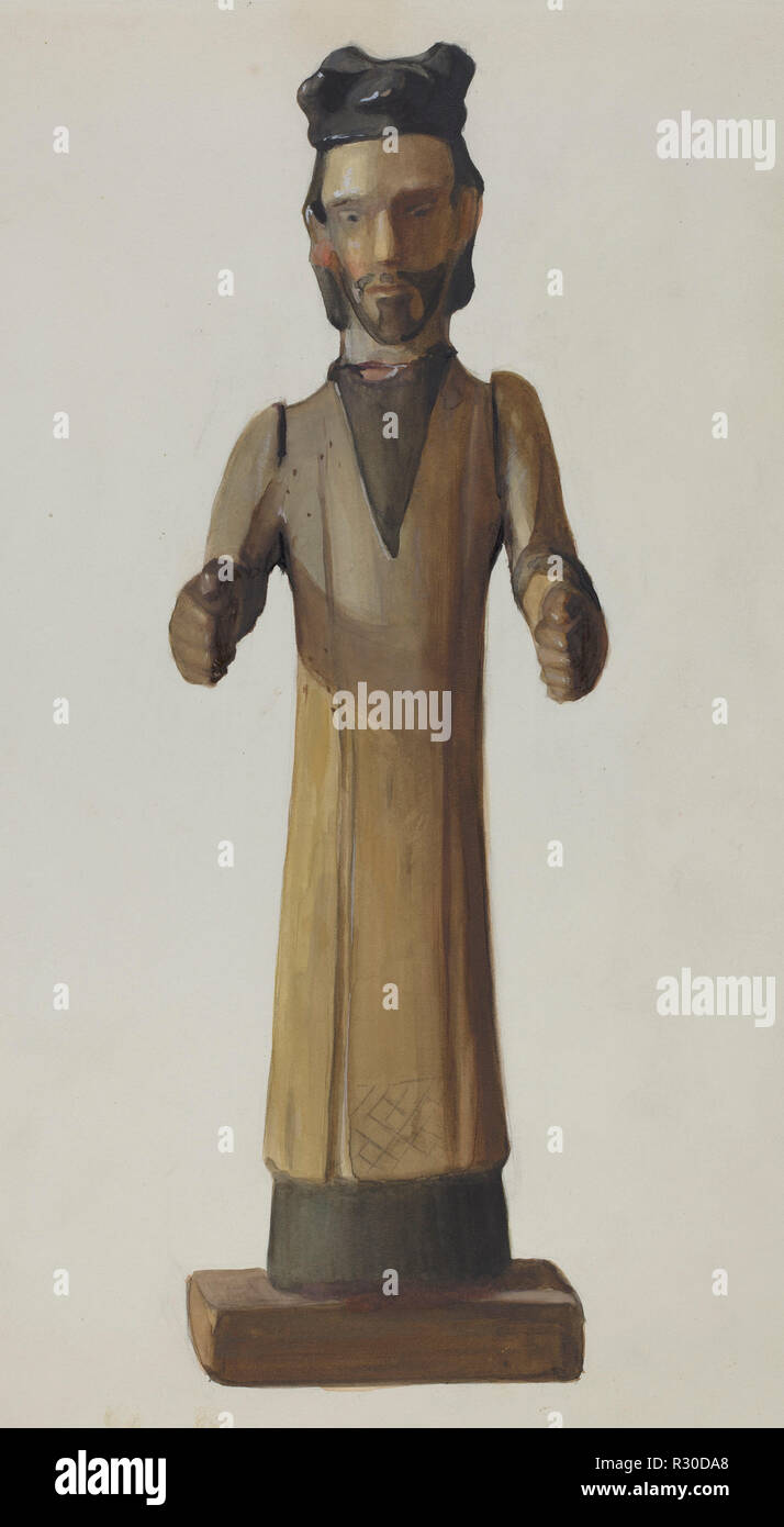 Bulto (Saint con mani estese). Data: c. 1938. Dimensioni: complessivo: 36,6 x 22 cm (14 7/16 x 8 11/16 in.) originale IAD Oggetto: 10'alta; 3 3/4"largo alla base. Medium: acquerello, matita colorata, grafite e rafforzando. Museo: National Gallery of Art di Washington DC. Autore: Carl O'Bergh. Foto Stock