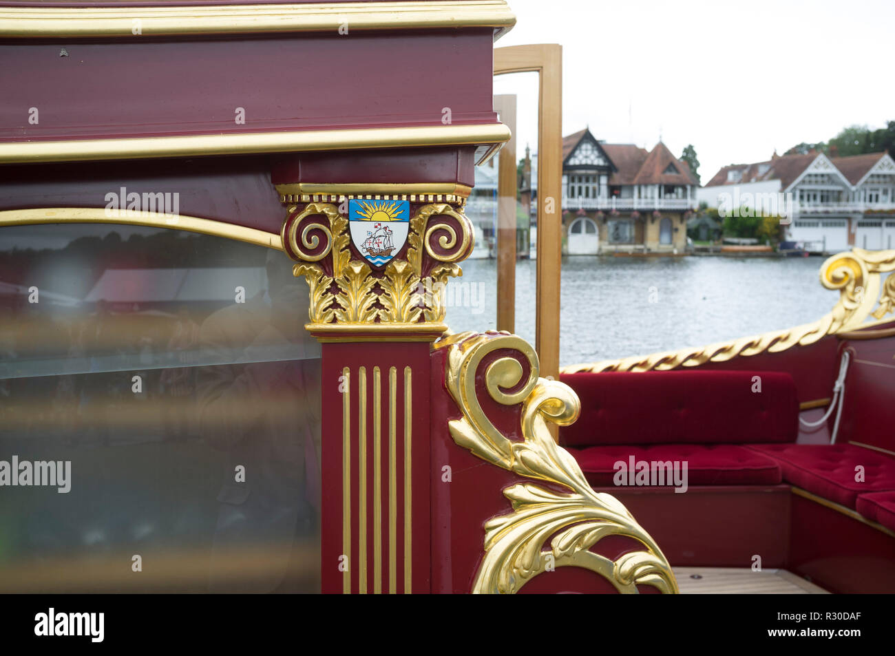 Dettaglio sulla chiatta di Gloriana a Henley Regatta, 2017, Henley-on-thames, Oxfordshire Foto Stock