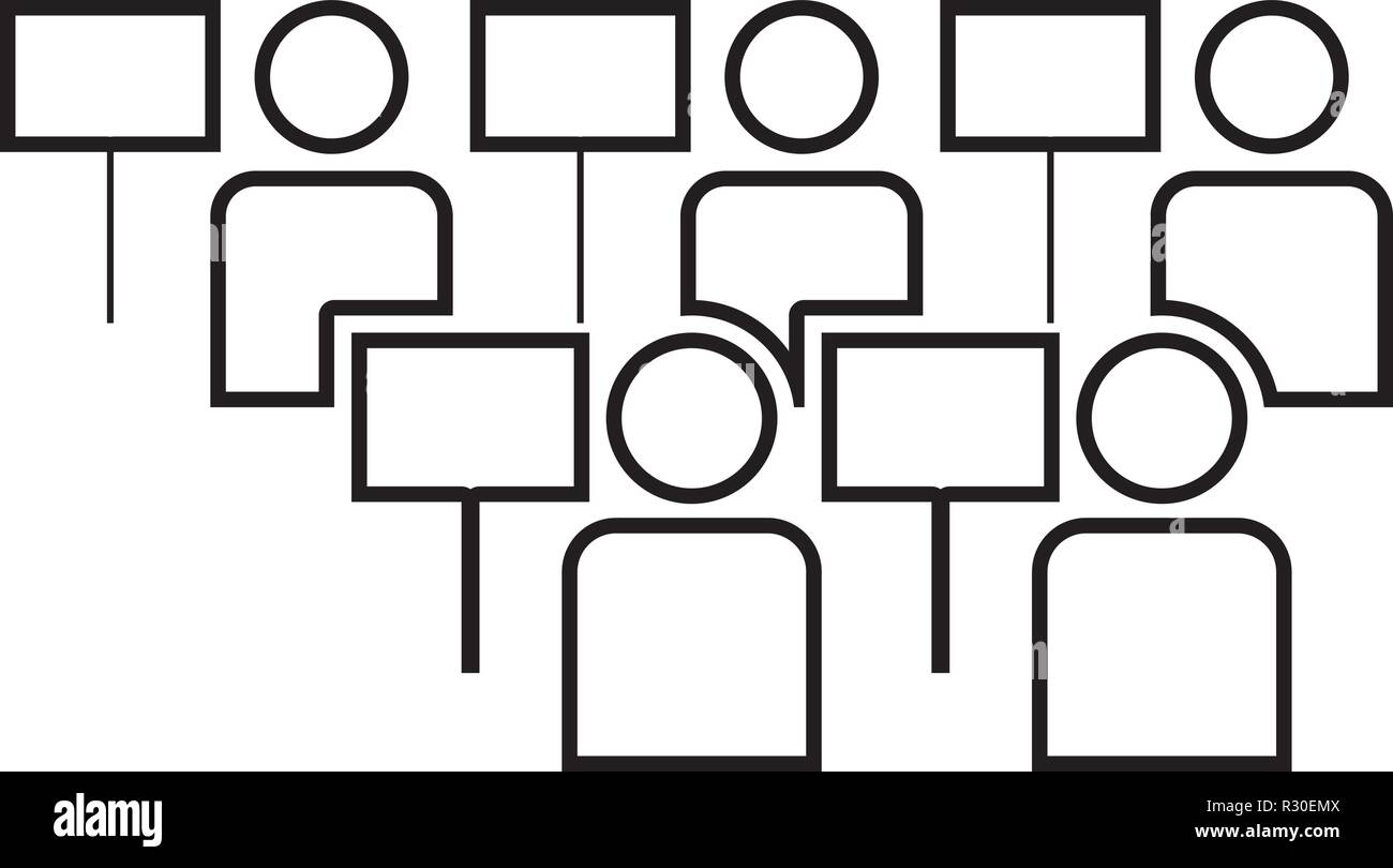Concetto di protesta dimostrazione folla di manifestanti persone idea di rivoluzione problema sociale icona colore nero vettore I flat semplice di stile o di immagine Illustrazione Vettoriale