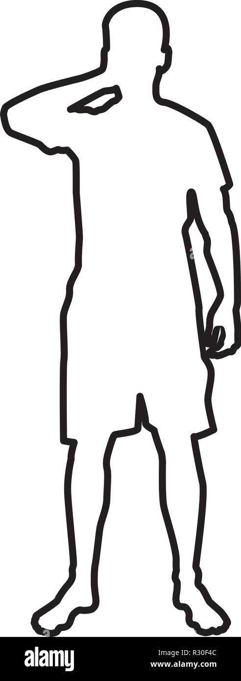 L'uomo chiudendo gli occhi le sue mani silhouette vista frontale icona colore nero vettore I stile piatto semplice contorno immagine Illustrazione Vettoriale