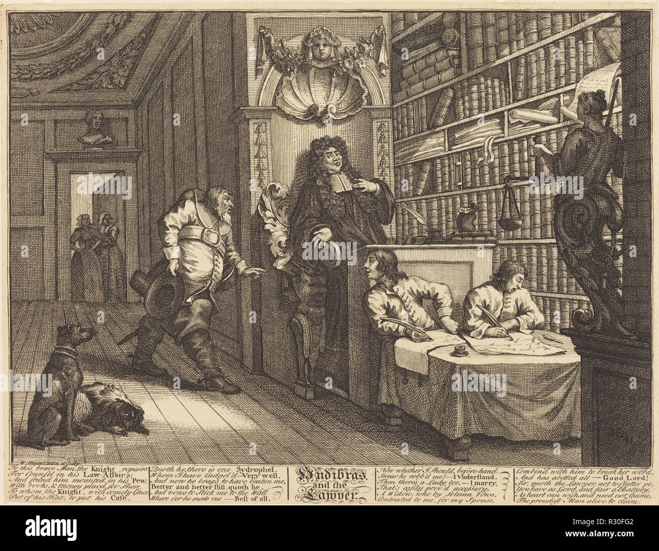 Hudibras e l'avvocato. Data: 1725/1726. Medium: attacco e incisione. Museo: National Gallery of Art di Washington DC. Autore: William Hogarth. Foto Stock