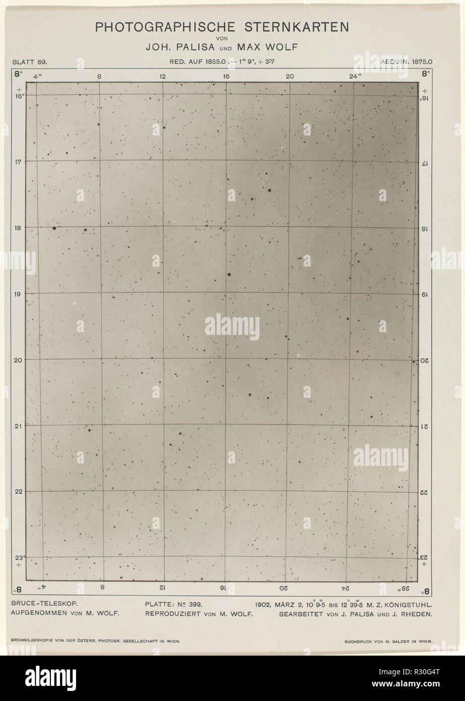 Photographische Sternkarten (2 marzo 1906). Data: Marzo 2, 1906. Dimensioni: foglio: 35,8 x 25,5 cm (14 1/8 x 10 1/16 in.) l'immagine: 27,8 x 22 cm (10 15/16 x 8 11/16 in.). Medium: gelatina silver stampa. Museo: National Gallery of Art di Washington DC. Autore: Max Wolf e Joh. Palisa. Foto Stock