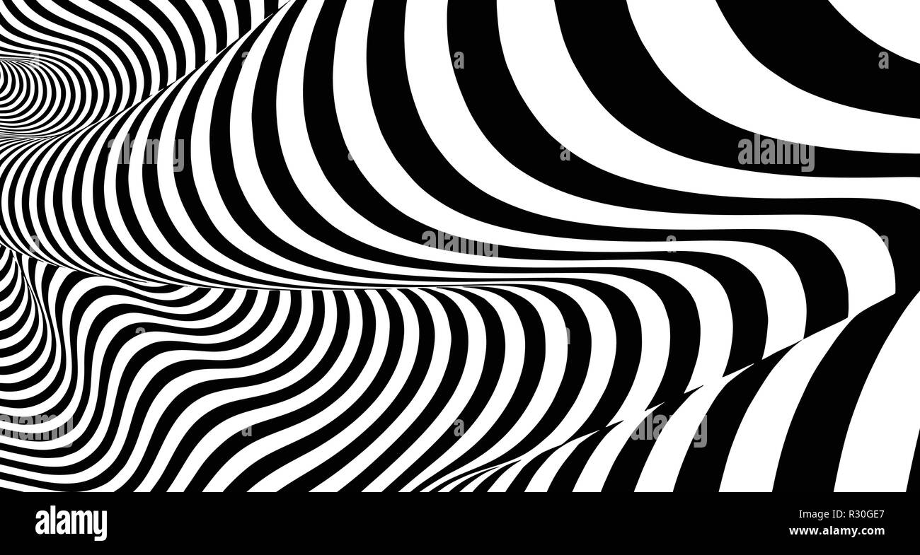 Illusione ottica le linee dello sfondo. Abstract 3d in bianco e nero di illusioni. Progettazione