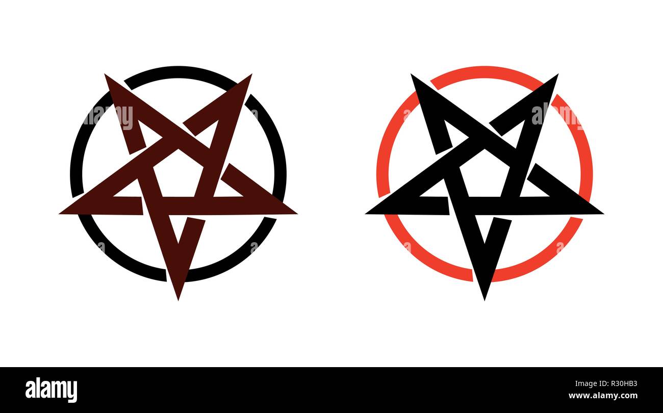 Satana star, pentagramma simbolo del satanismo, mistico segno forma rotonda - emblema del vettore del culto spirituale. Illustrazione Vettoriale