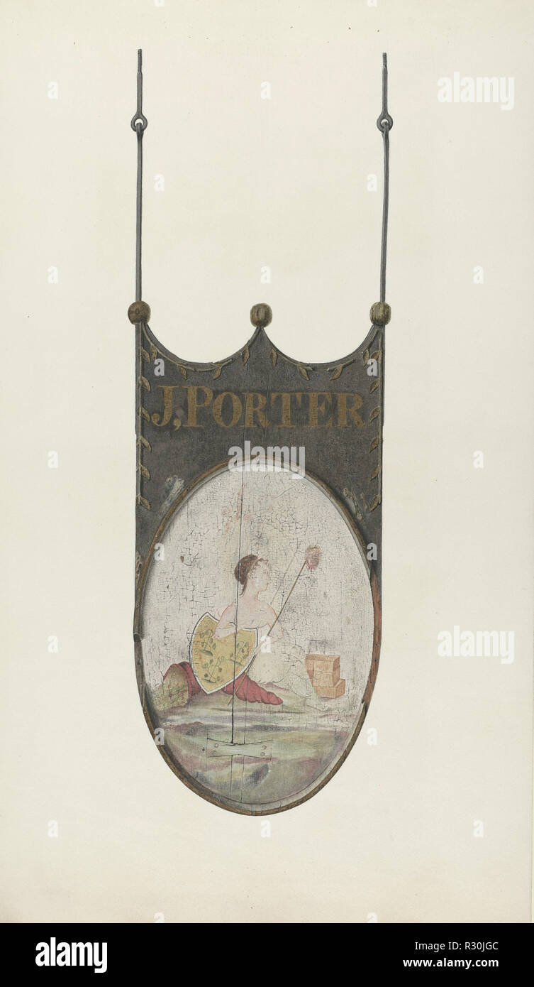 Taverna segno: "J. Porter'. Data: c. 1939. Dimensioni: complessivo: 73,2 x 41,5 cm (28 13/16 x 16 5/16 in.) originale IAD Oggetto: 22 3/4' ampia; 45 3/4' alta. Medium: acquerello, grafite e oro inchiostro su carta. Museo: National Gallery of Art di Washington DC. Autore: Alfred Parys. Foto Stock