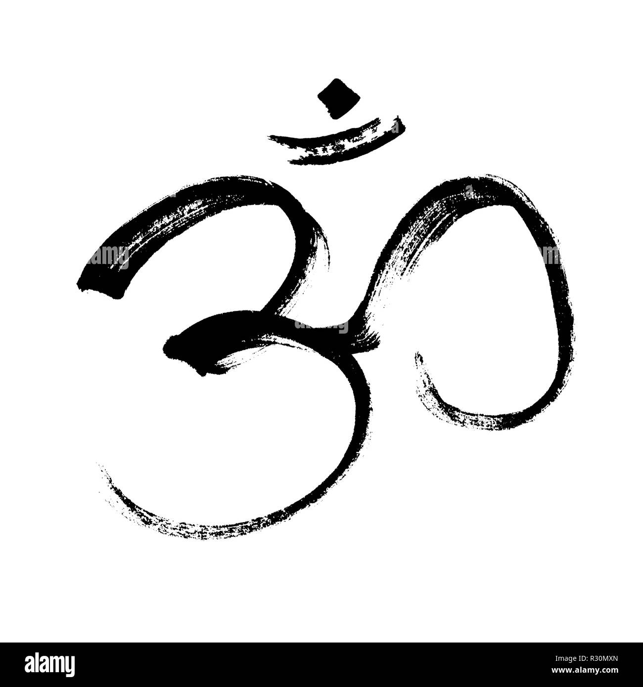 Om simbolo - Calligrafia, disegnato a mano scritte di inchiostro Foto Stock