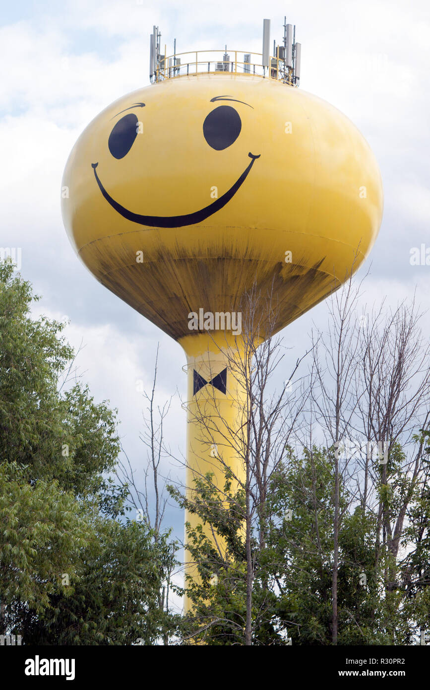 Smiley Face Water Tower in Millington, Michigan Foto Stock