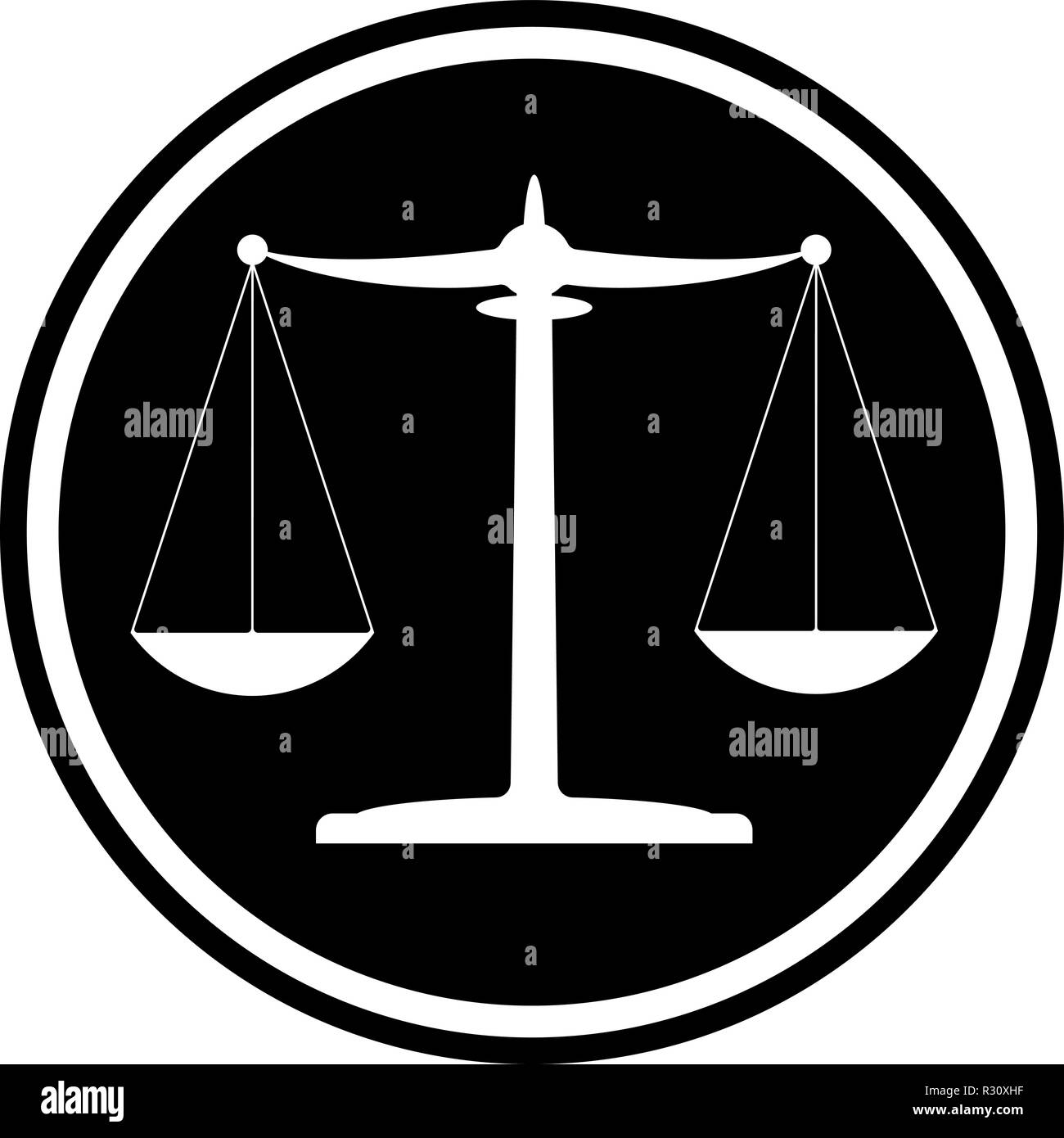 Classico bianco e nero scale di giustizia legale icona il concetto di sistema Illustrazione Vettoriale