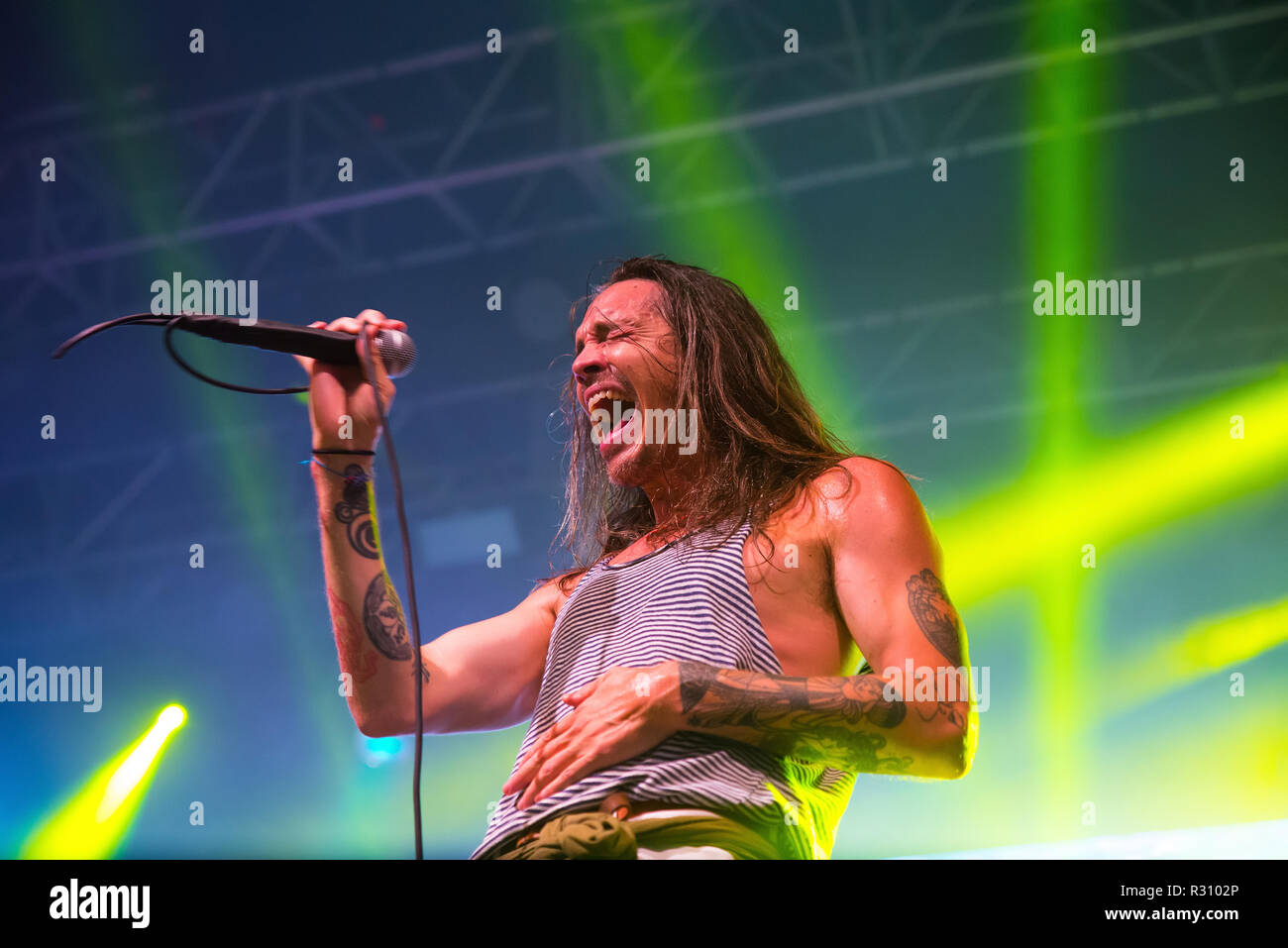 Barcellona - agosto 26: Incubus (heavy metal rock band) eseguire in concerto presso il Razzmatazz stadio su agosto 26, 2018 a Barcellona, Spagna. Foto Stock