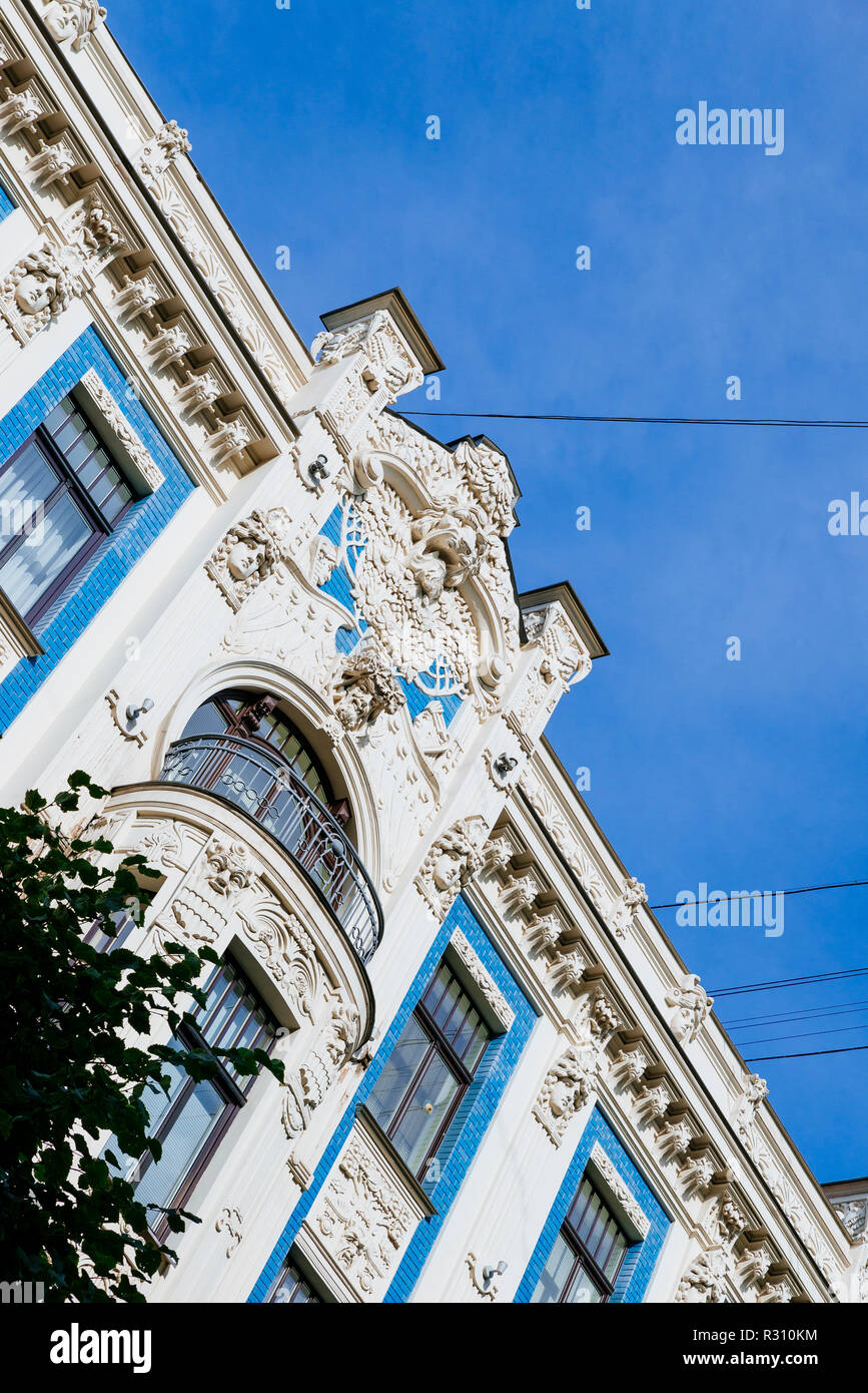 Architettura Art nouveau a Riga - Alberta iela 8 - casa vivente di Mikhail Eisenstein costruito nel 1903. Riga, Lettonia, Paesi baltici, Europa. Foto Stock