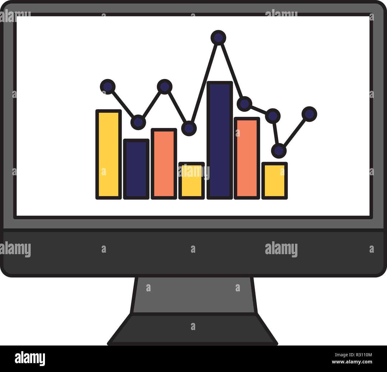 Computer statistiche grafico business report illustrazione vettoriale Illustrazione Vettoriale